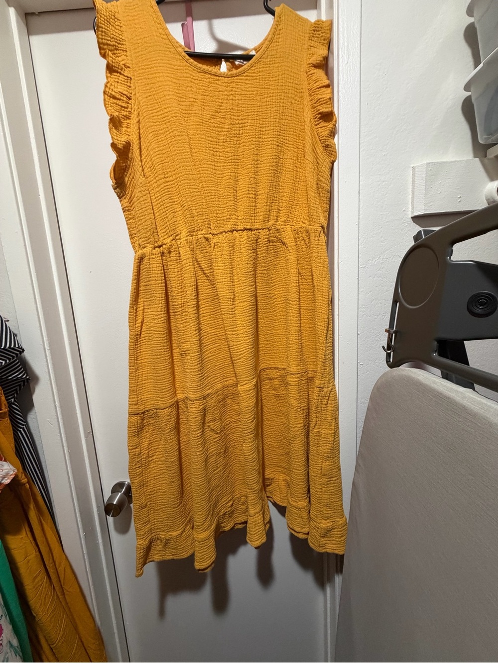 Tiered Ruffle-Sleeve Midi Dress in Mustard Yellow